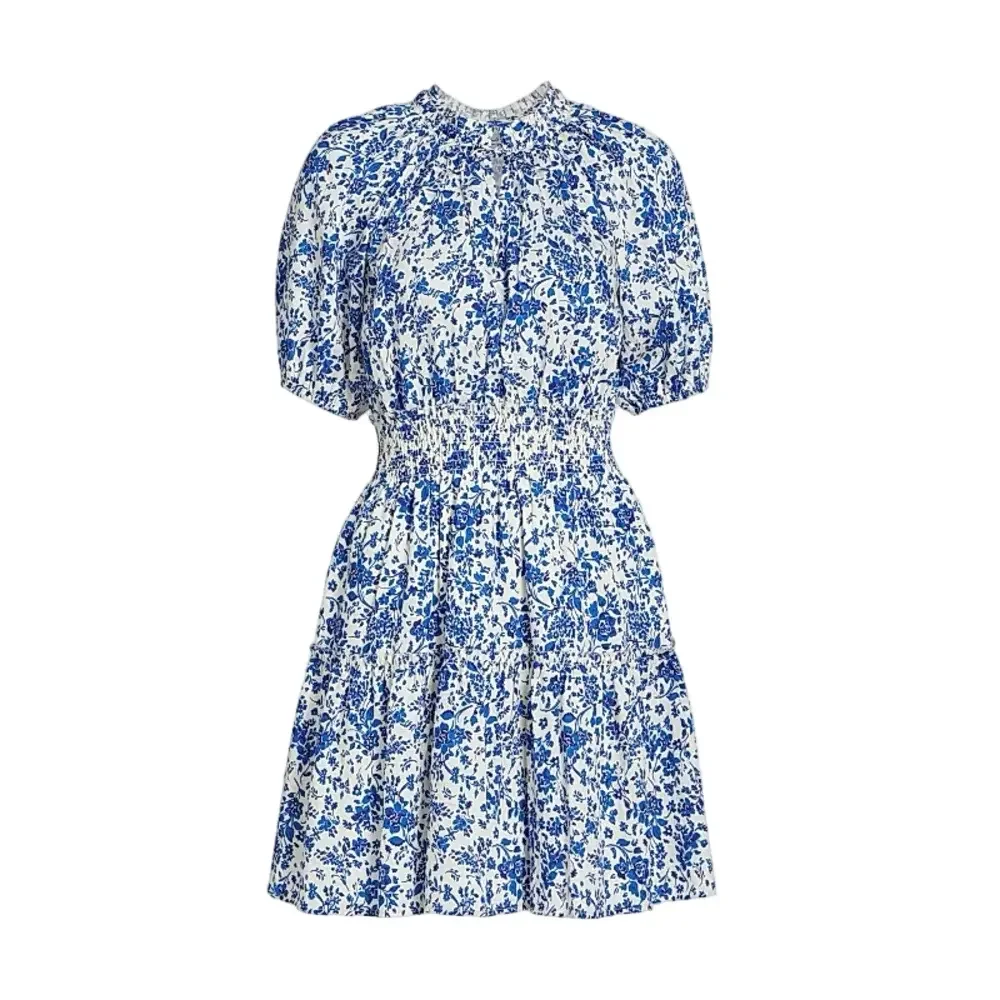 Rails Fiorella Dress Blue Marguerite Peplum Sleeves Shirred Waist Cottagecore